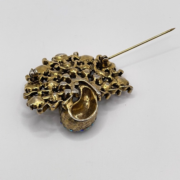 Weiss Signed Vintage Blue AB Rhinestone Peacock Pin Brooch Rare - Picture 8 of 11